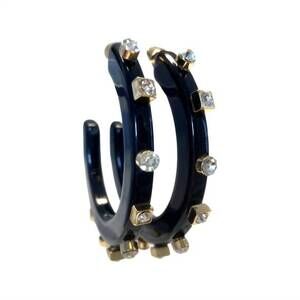 NEW SMITH & CO women's large city girl jewel hoop earrings in black crystal